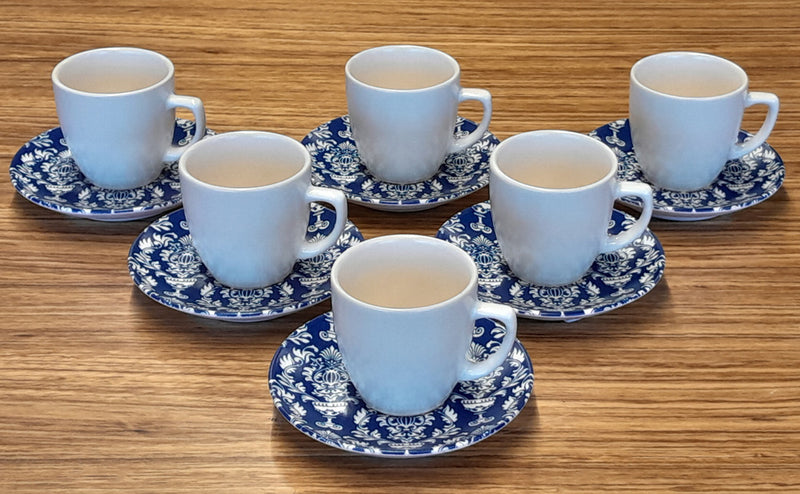 White Ceramic Coffee Set With Blue Printed Plates - TRK9