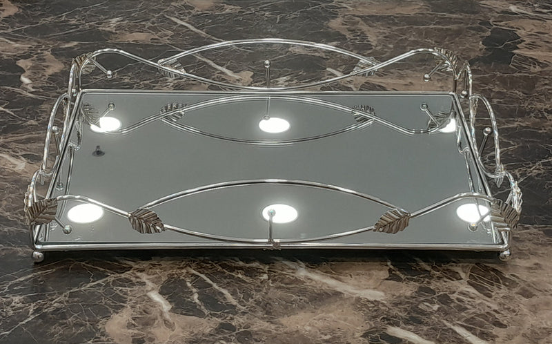 C.S. Tray With Mirror Base & Leaves Shape Handles