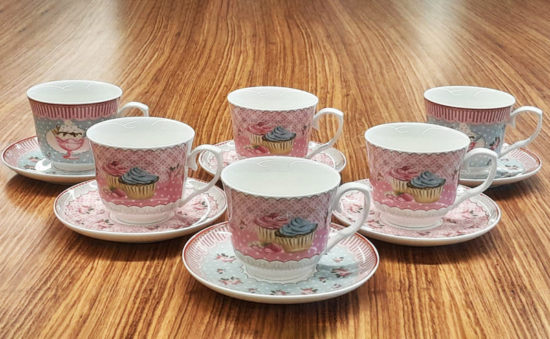 Contesse Cup Cake Tea/Coffee Cup & Saucer Set 12 Pcs 250 cc