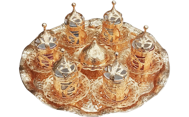 Arabic Golden Coffee Set With Tray - 26 Pcs