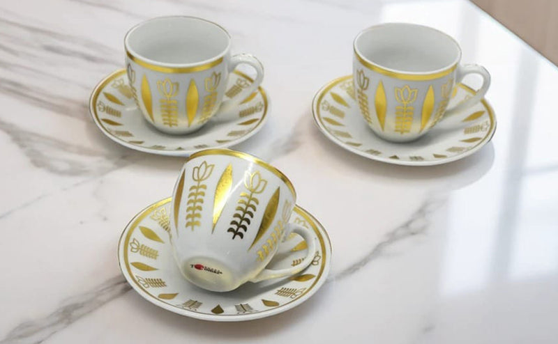 HAZ - Arabic Coffee Set Golden Printing 12 Pcs (HOT DEALS Promotion)