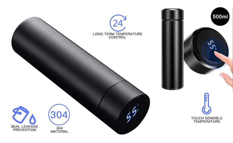 Black SS Vacuum Flask With Digital Thermometer (Style House)