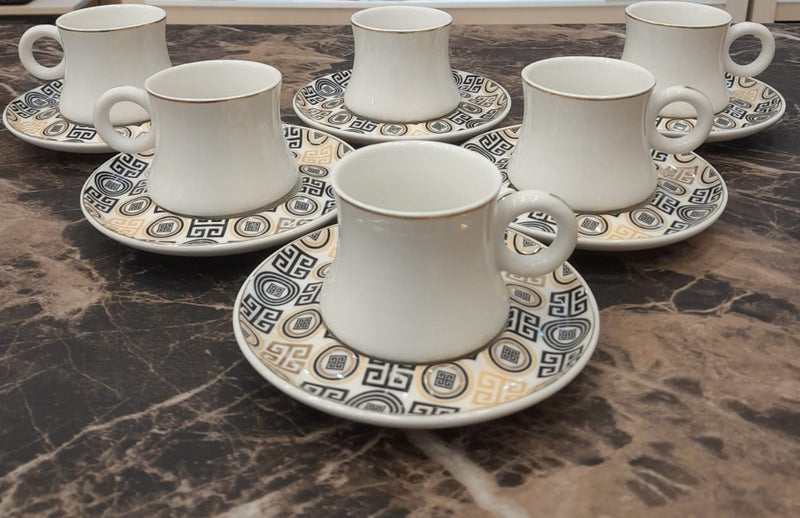 White Coffee Cups & Designed Saucers