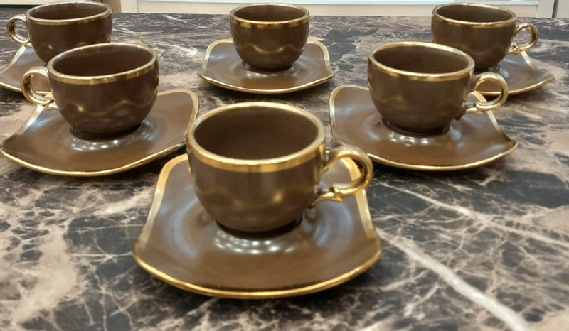 COFFEE CUPS & SAUCER WITH GOLDEN RIM