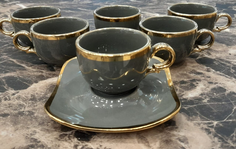 COFFEE CUPS & SAUCER WITH GOLDEN RIM