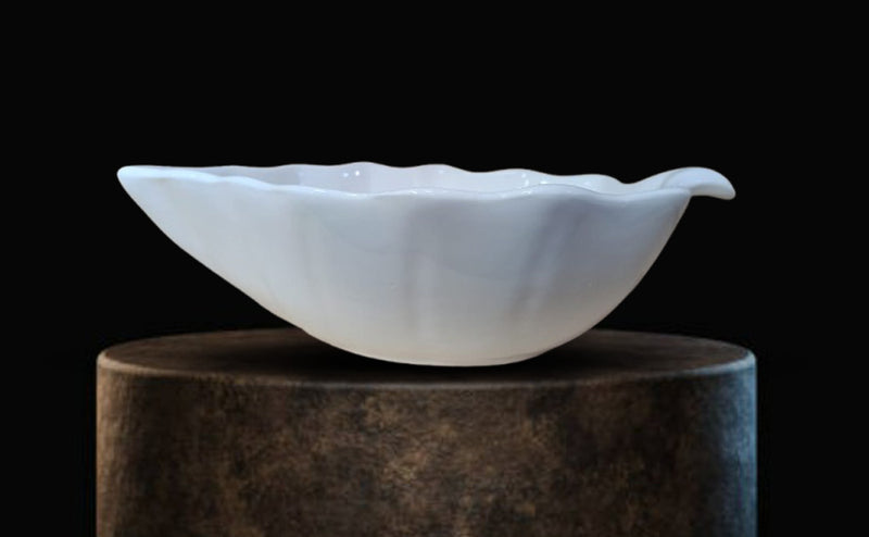CVH - White Ceramic Fluted Serving Bowl – Wave Rim Design (Hot Deals Promotion)