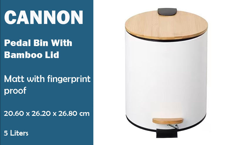 Cannon Waste Bin 5L With Bamboo Lid