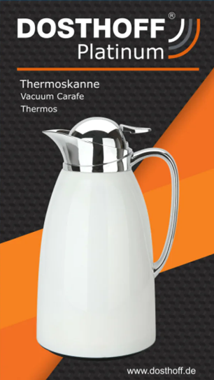 Dosthoff White Insulated Carafe Vacuum Flask With Easy Push Button