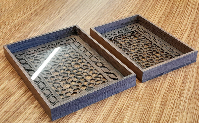 Wooden Serving Trays - 2 Pcs With Glass Base - HAZ