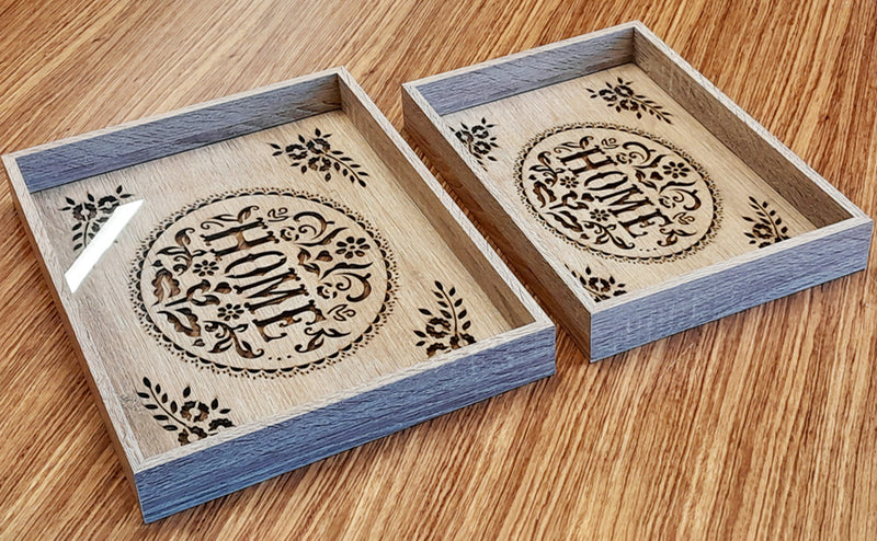 HAZ Wooden Serving Trays - 2 Pcs With Glass Base