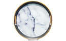 KAR WHITE ROUND MARBLE GLASS TRAY GLD RIM - TRK11