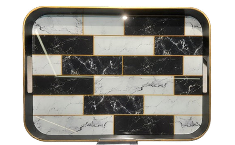 Rectangular Plastic Tray With Gold Rim - TRK11