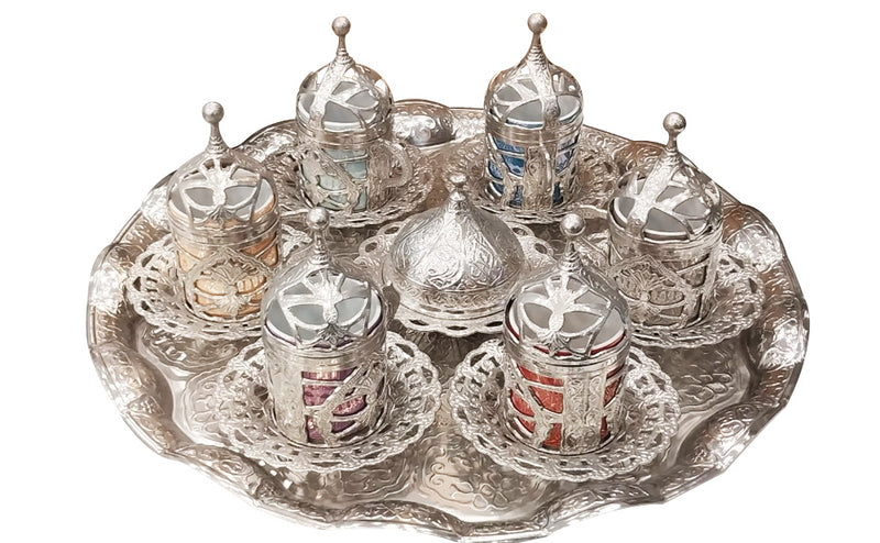 Arabic Silver Coffee Set With Tray - 26 Pcs