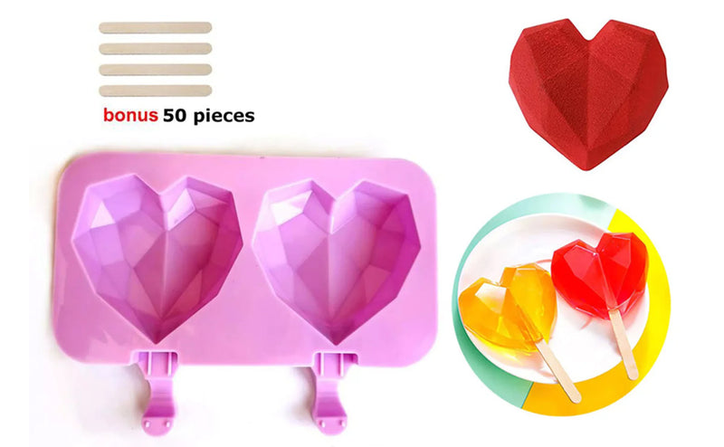 HOCA Silicone popsicle 3D Heart With Sticks