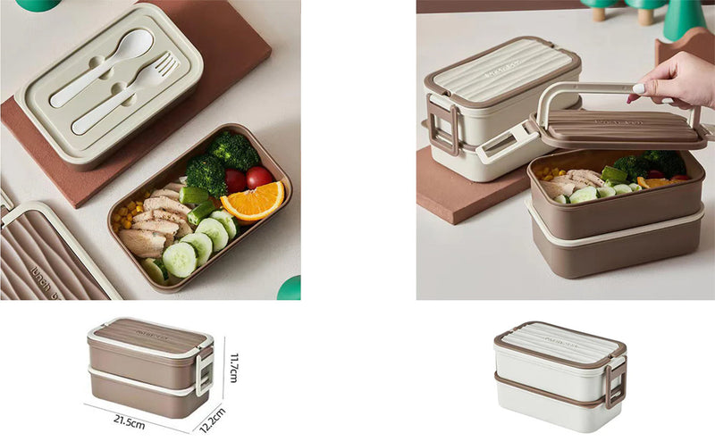 HOCA Double Decker Plastic Lunch Box with Cutlery