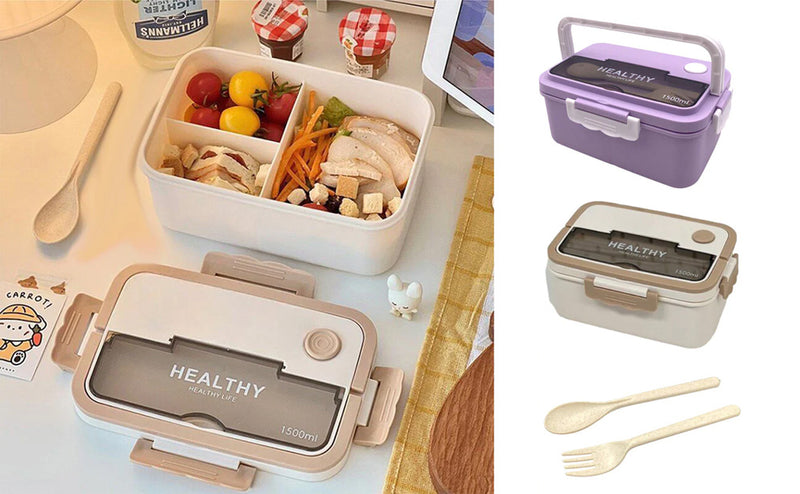 HOCA Rectangular Plastic Lunch Box with Cutlery