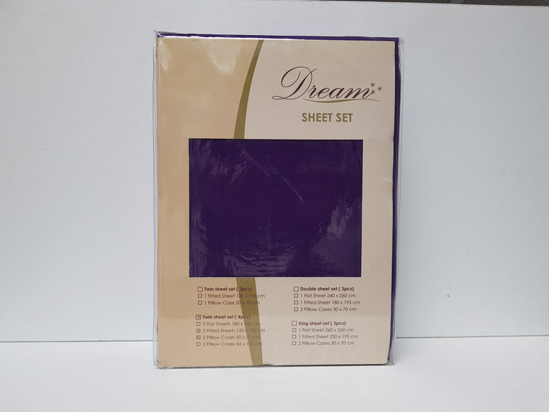 Bed Sheet Single Fitted (4pcs) Dark Purple-Casavanti