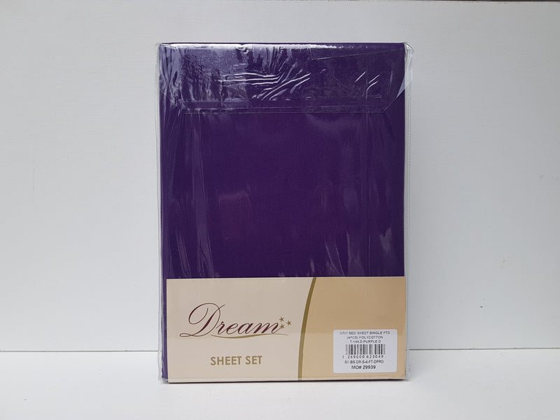 Bed Sheet Single Fitted (4pcs) Dark Purple-Casavanti