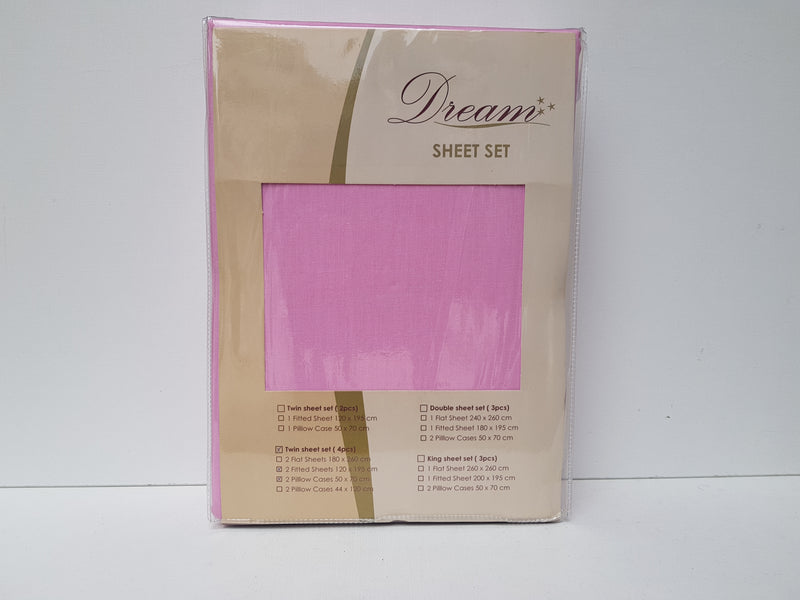 Bed Sheet Single Fitted (4pcs) Pink-Casavanti