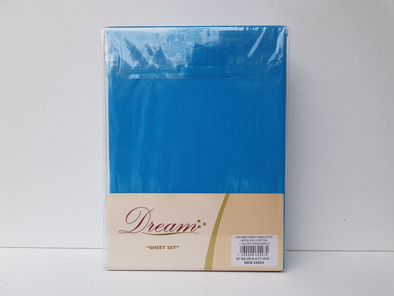 Bed Sheet Single Fitted (4pcs) Turquoise-Casavanti