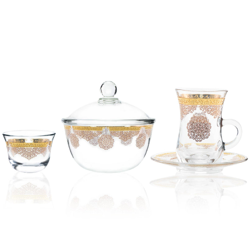 Dimlaj Glass Coffee & Tea set 20pcs Selena Gold Pink 42891-Casavanti