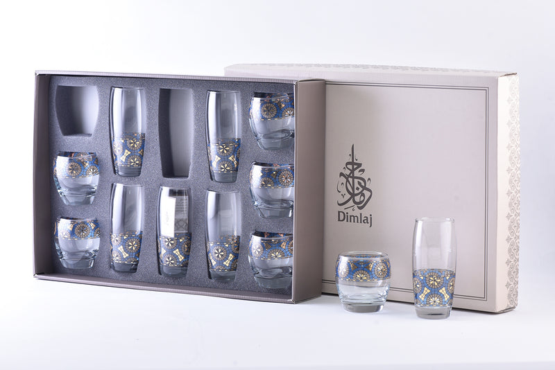 Dimlaj Glass Juice set 12pcs Montage Gold Blue 43271-Casavanti