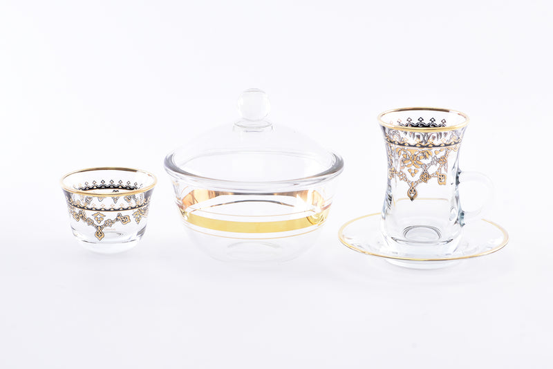 Dimlaj Glass Tea & Coffee Set 20pcs Duja Gold Decor 43484-Casavanti