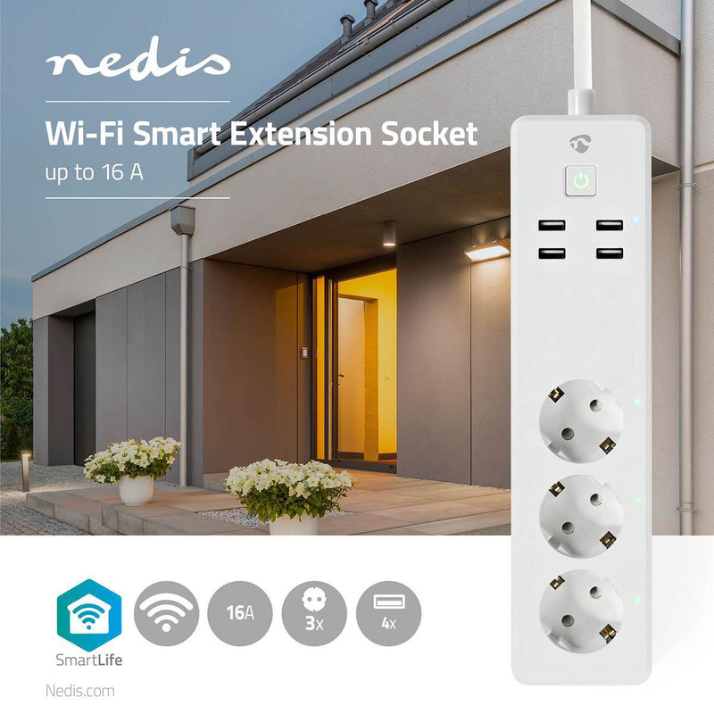 Nedis Wi-Fi Smart Extension Socket | 3x Schuko Type F | 4x USB | 16 A WIFIP310FWT-Casavanti